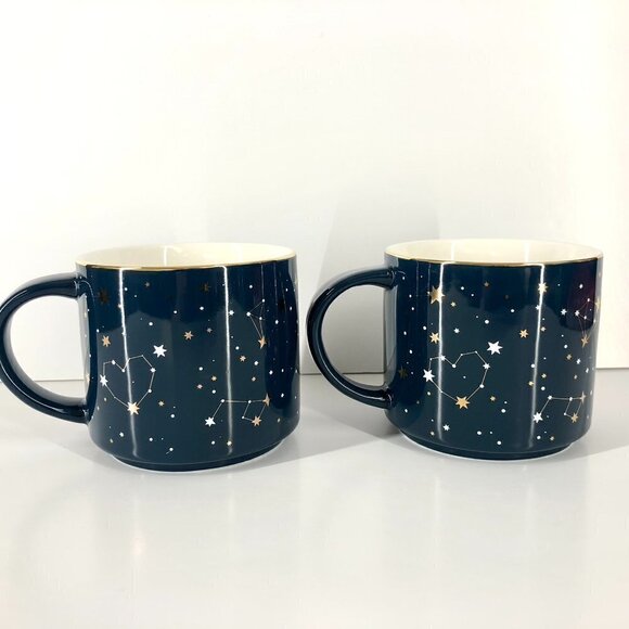 2 Davids Tea "Wish Upon a Star" Navy Constellation Gold Rim Mugs 473mL / 16oz - Picture 2 of 8